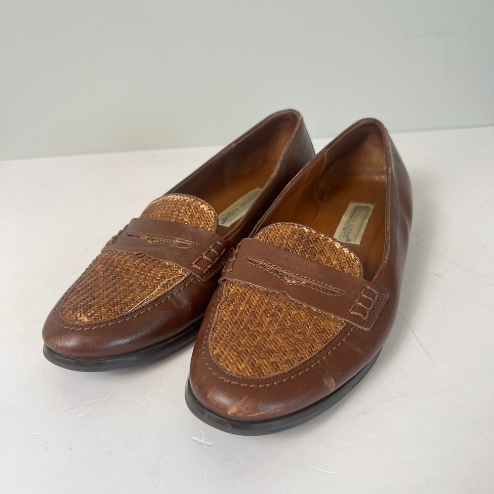 Etienne Aigner Michele Loafers Womens 8M Woven Leather Flats Preppy Vintage